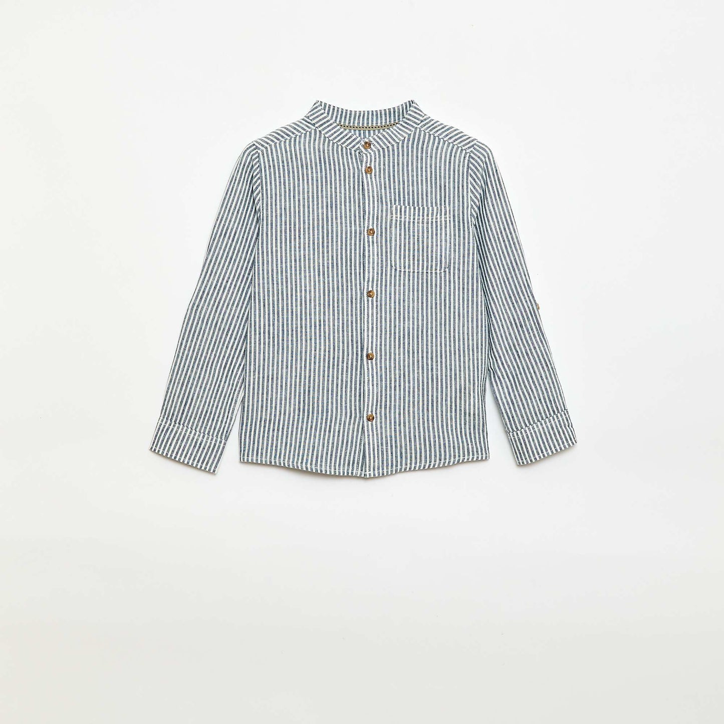 Striped linen blend shirt BLUE