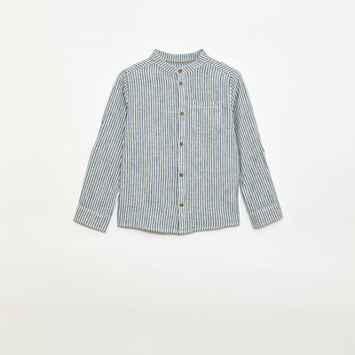 Striped linen blend shirt BLUE