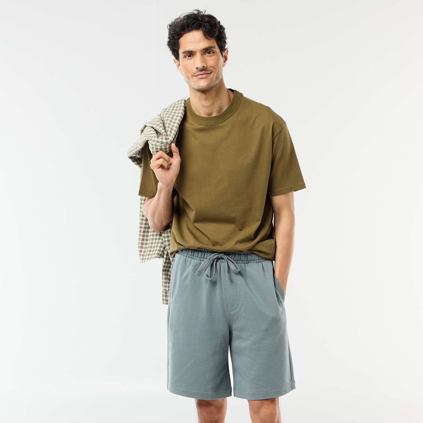 Plain Lightweight Fleece Bermuda Shorts BLUE