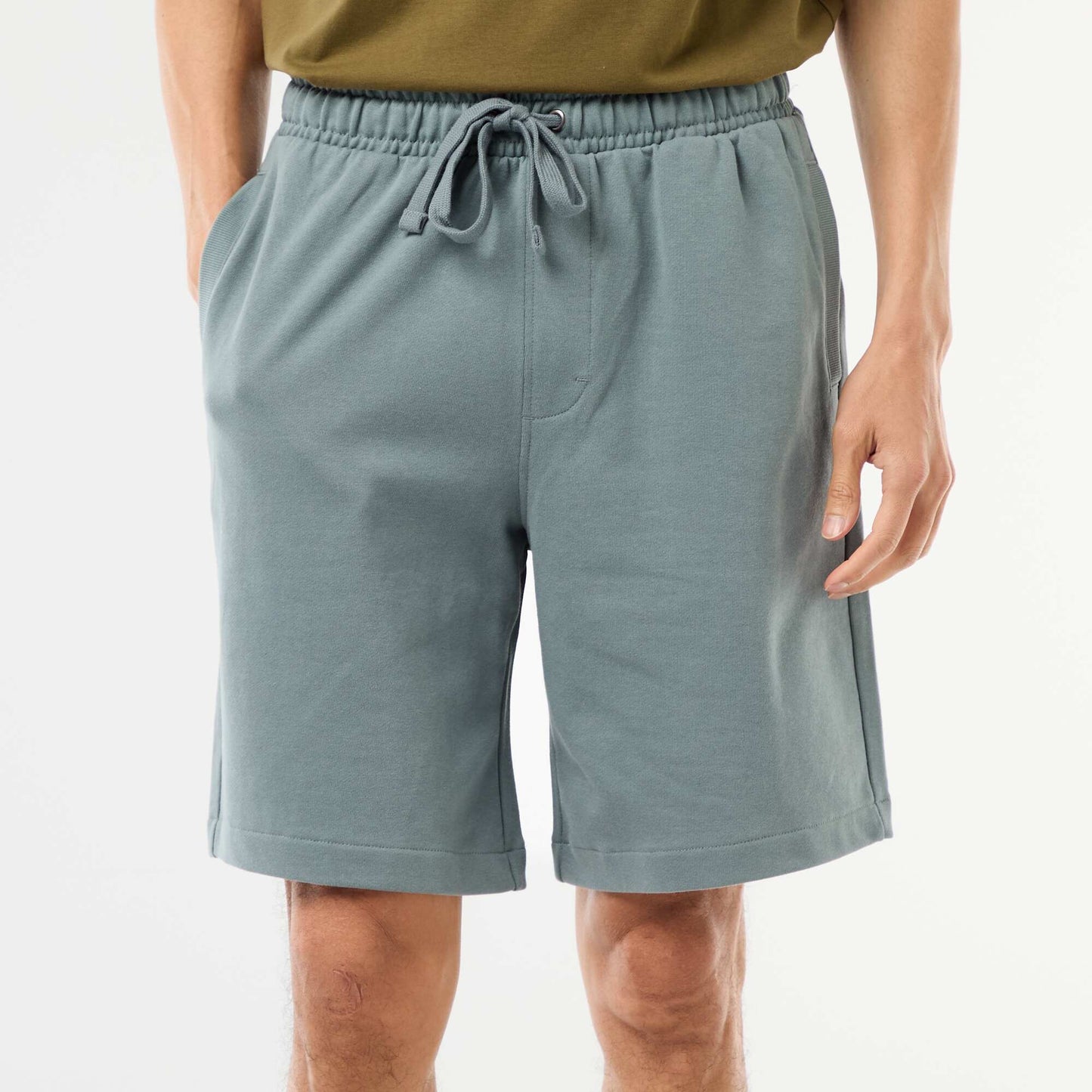 Plain Lightweight Fleece Bermuda Shorts BLUE