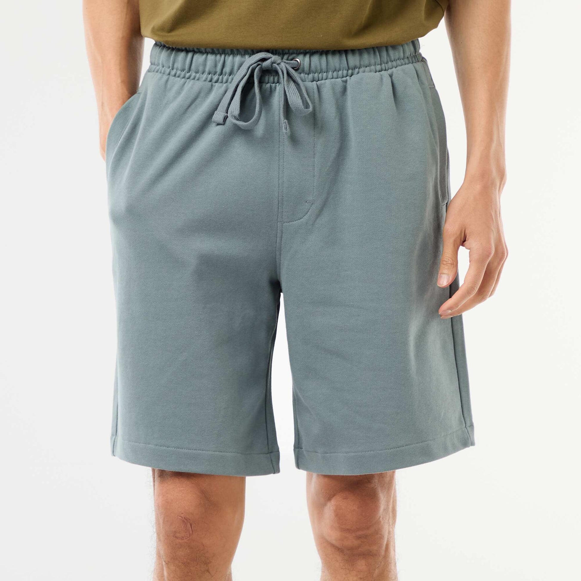 Plain Lightweight Fleece Bermuda Shorts BLUE