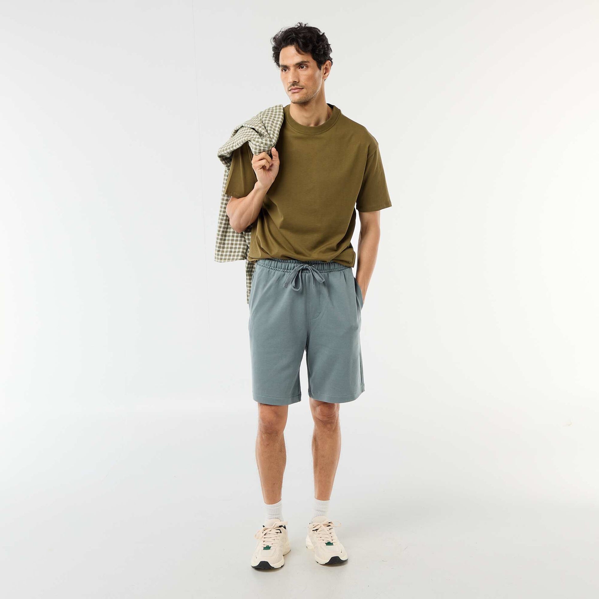 Plain Lightweight Fleece Bermuda Shorts BLUE