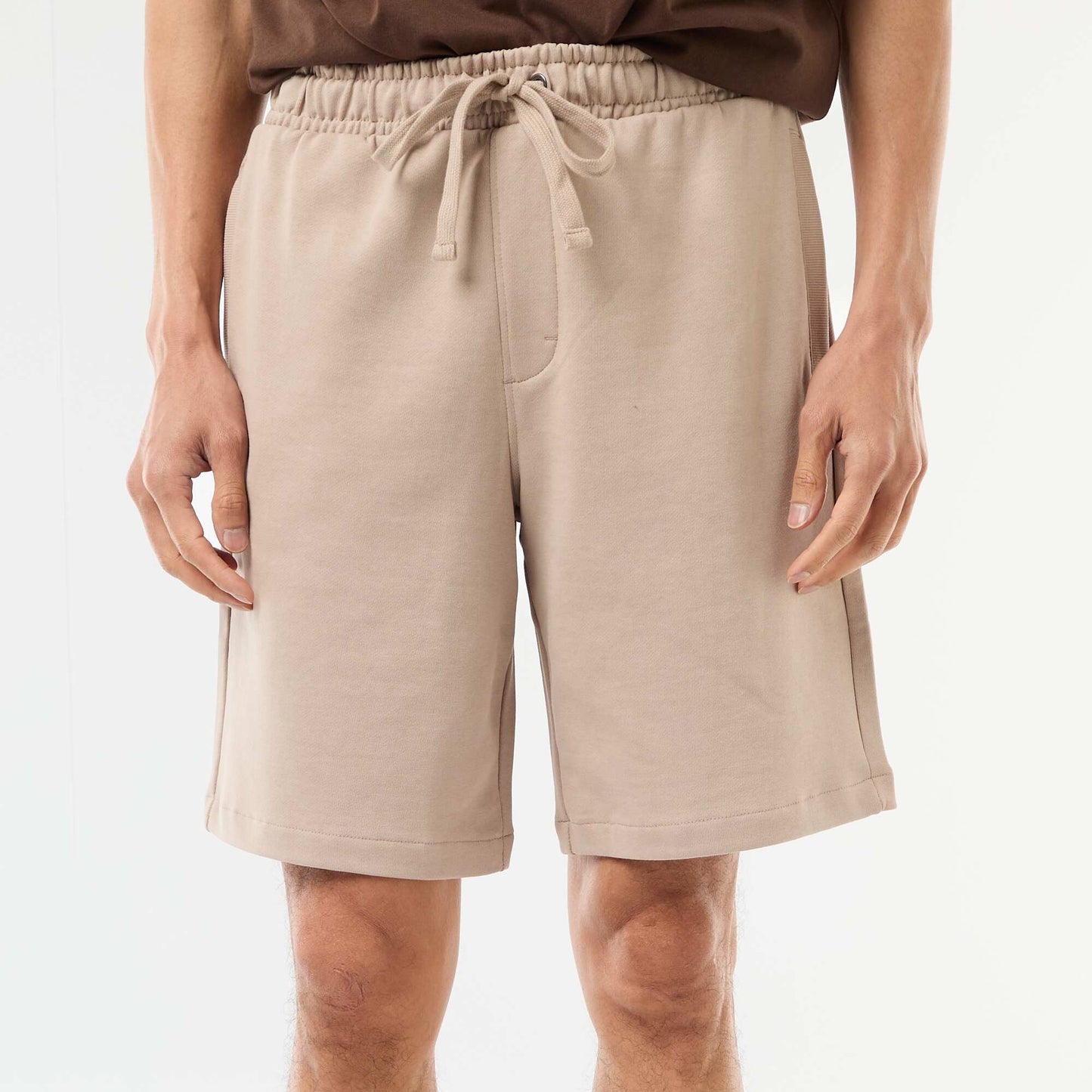 Plain Lightweight Fleece Bermuda Shorts BEIGE
