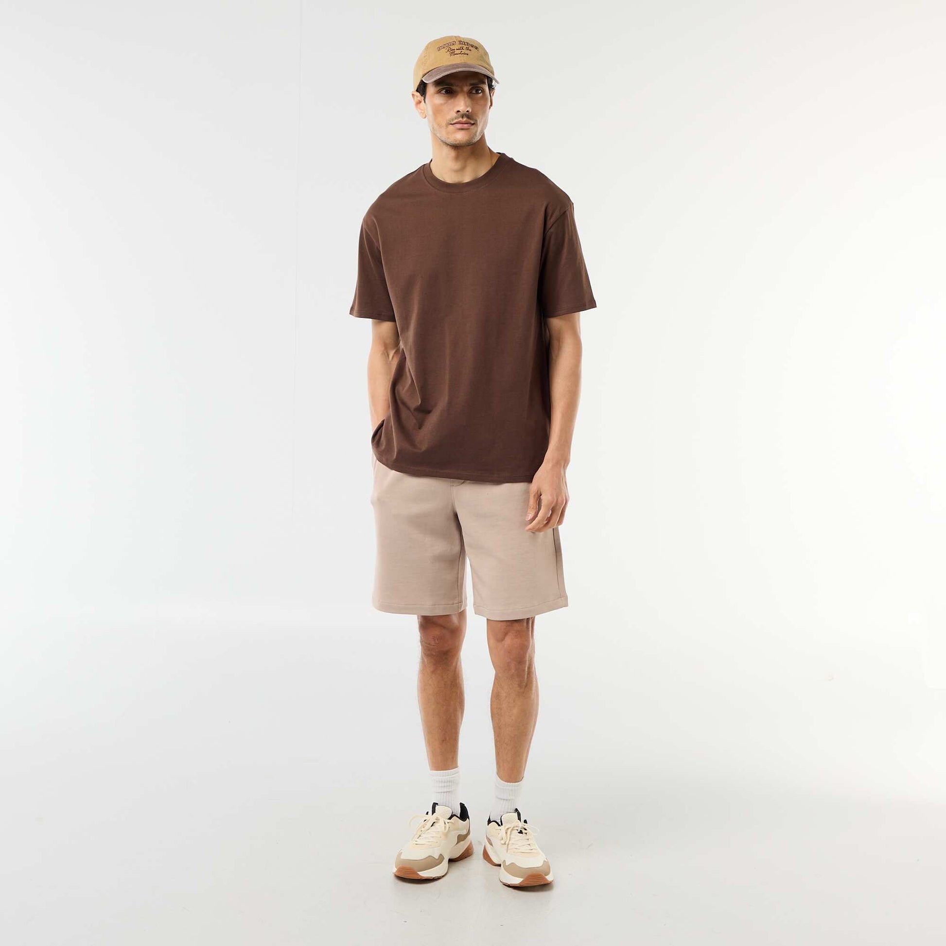 Plain Lightweight Fleece Bermuda Shorts BEIGE
