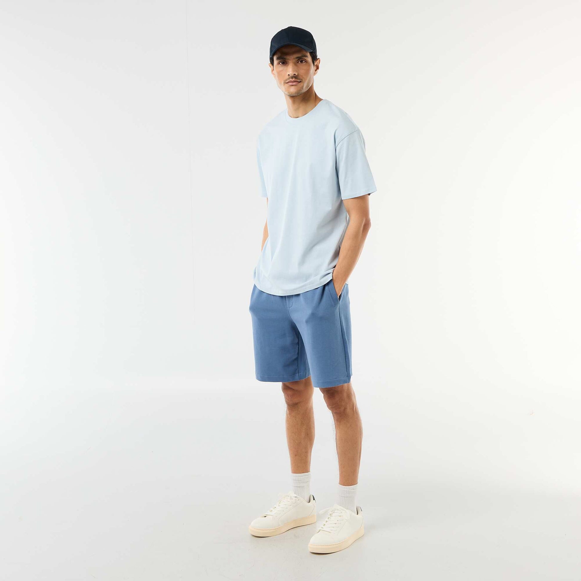 Plain Lightweight Fleece Bermuda Shorts BLUE