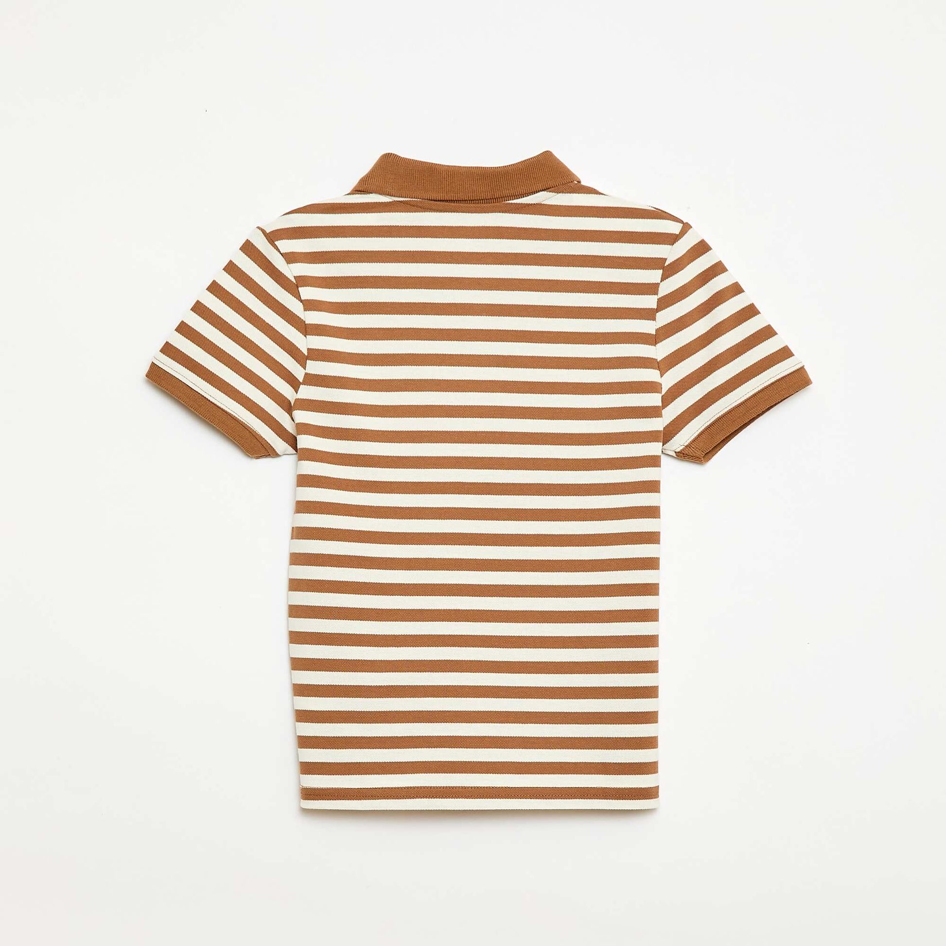 Short-Sleeved Cotton Piqué Polo Shirt BEIGE