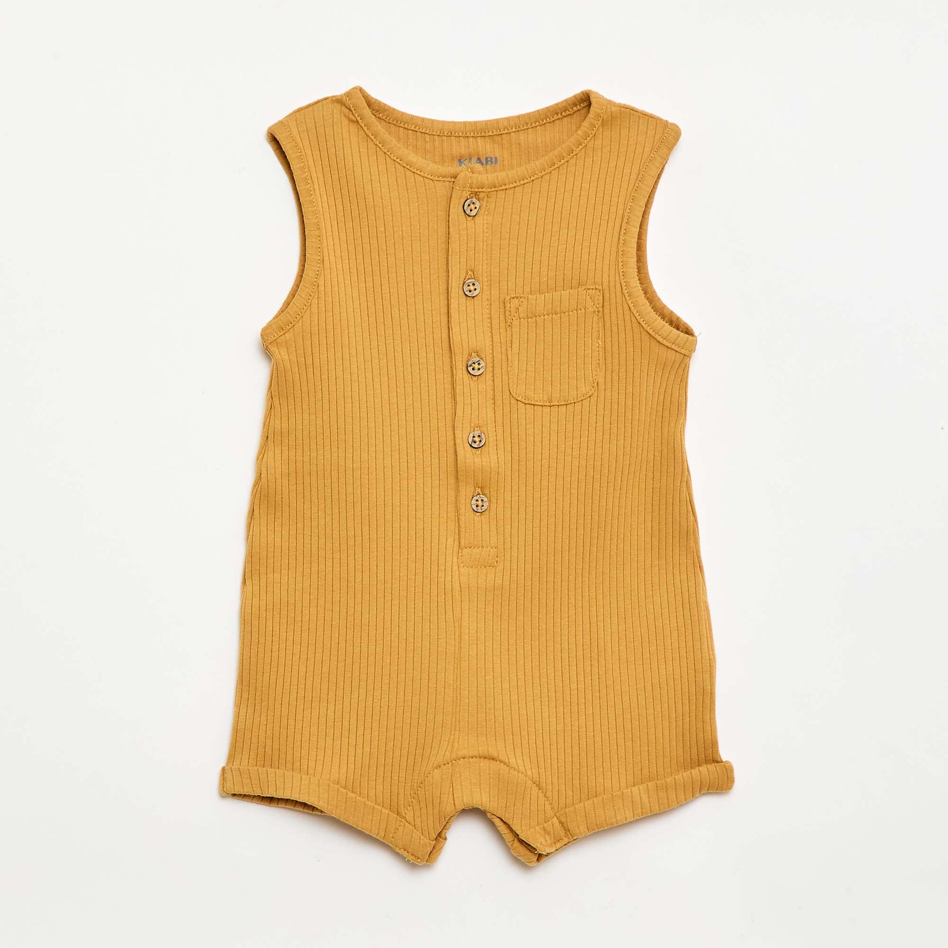 Ribbed knit short romper MUSTARD YELLOW