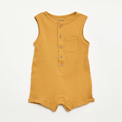Ribbed knit short romper MUSTARD YELLOW