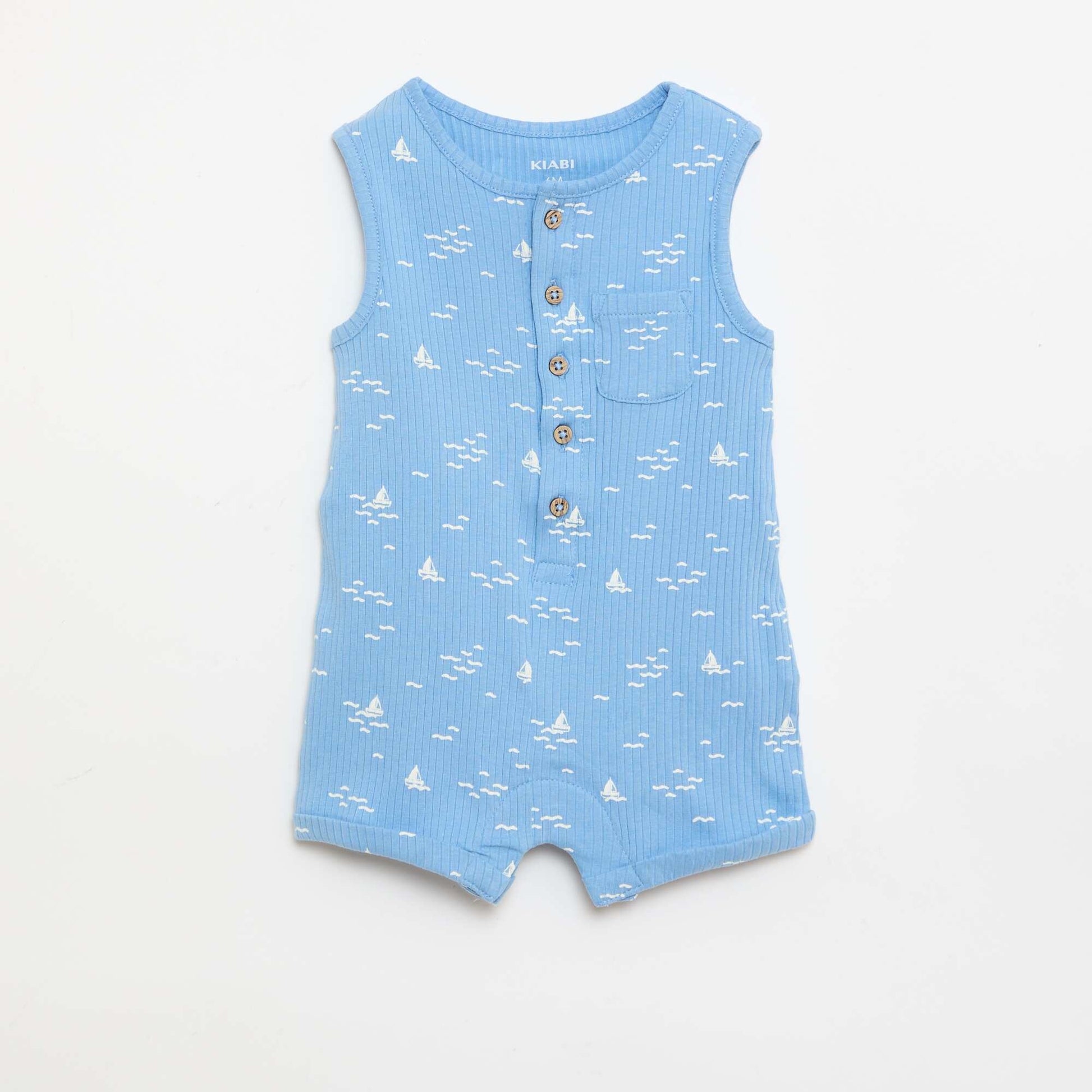 Ribbed knit short romper BLUE