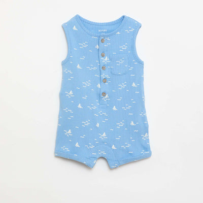 Ribbed knit short romper BLUE