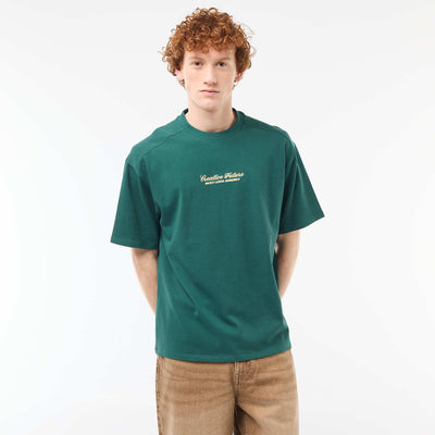 Crew Neck T-Shirt with Contrast Embroidery GREEN