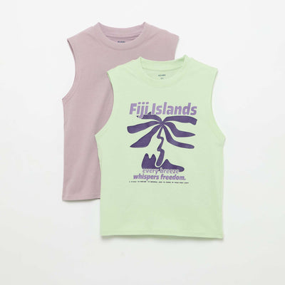 Pack of 2 round-neck tank tops GREEN