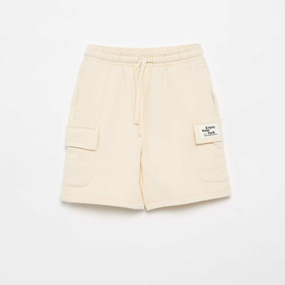 Multi-Pocket Fleece Shorts BEIGE