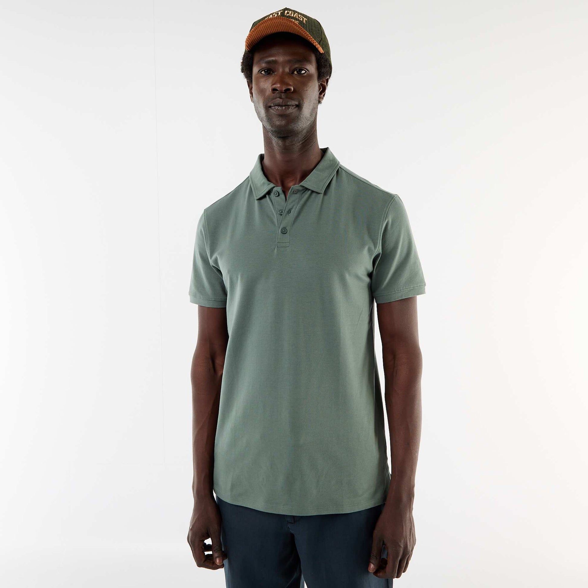 Jersey Polo Shirt with Buttoned Collar GREEN