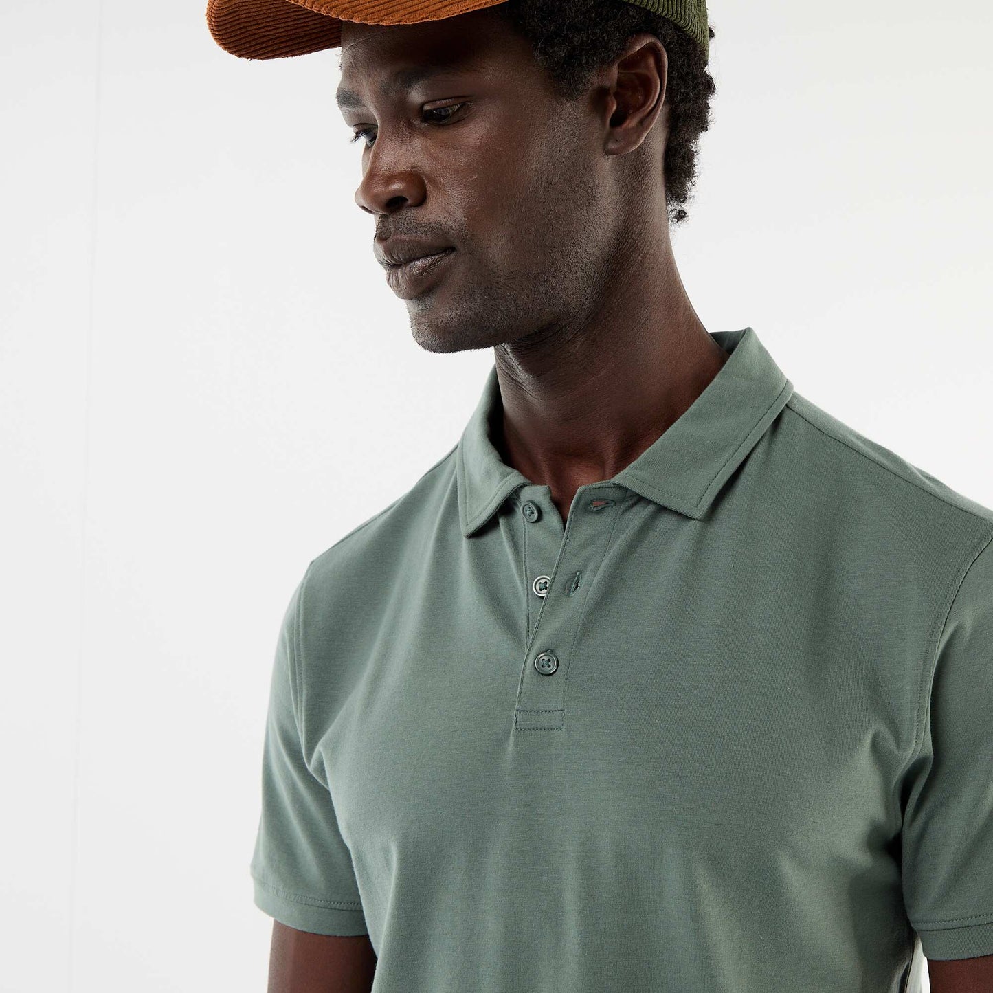 Jersey Polo Shirt with Buttoned Collar GREEN
