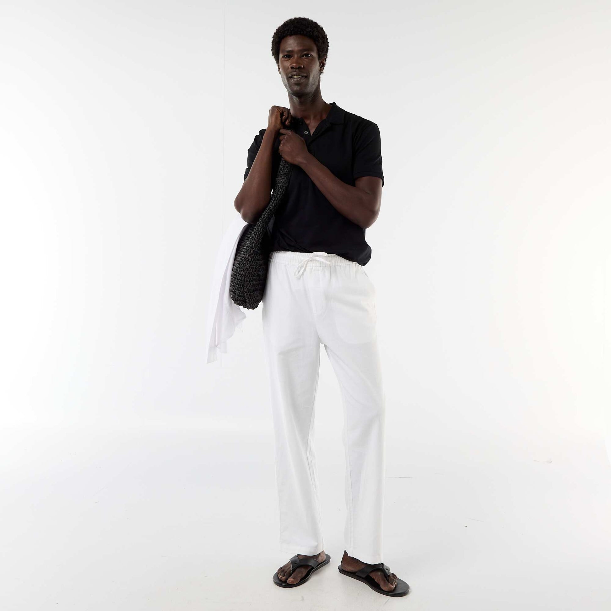 Jersey Polo Shirt with Buttoned Collar BLACK