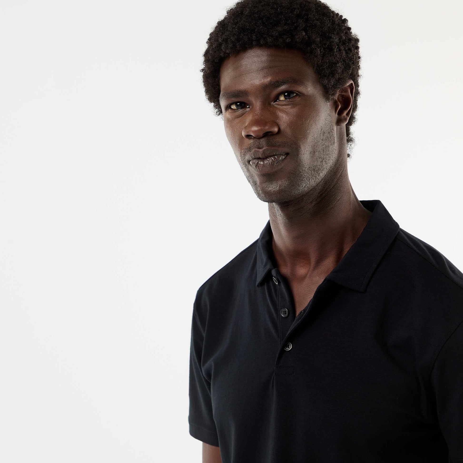 Jersey Polo Shirt with Buttoned Collar BLACK