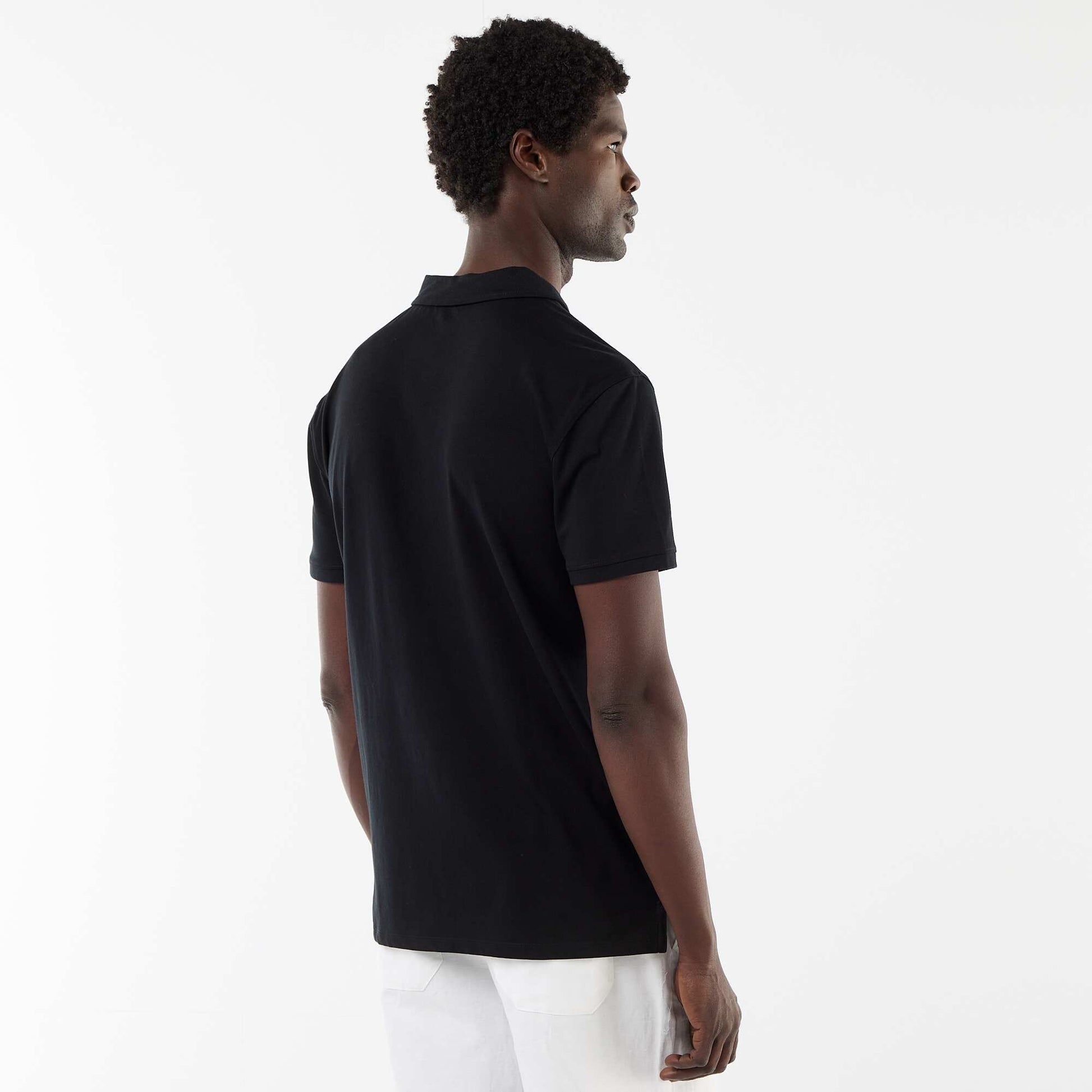 Jersey Polo Shirt with Buttoned Collar BLACK