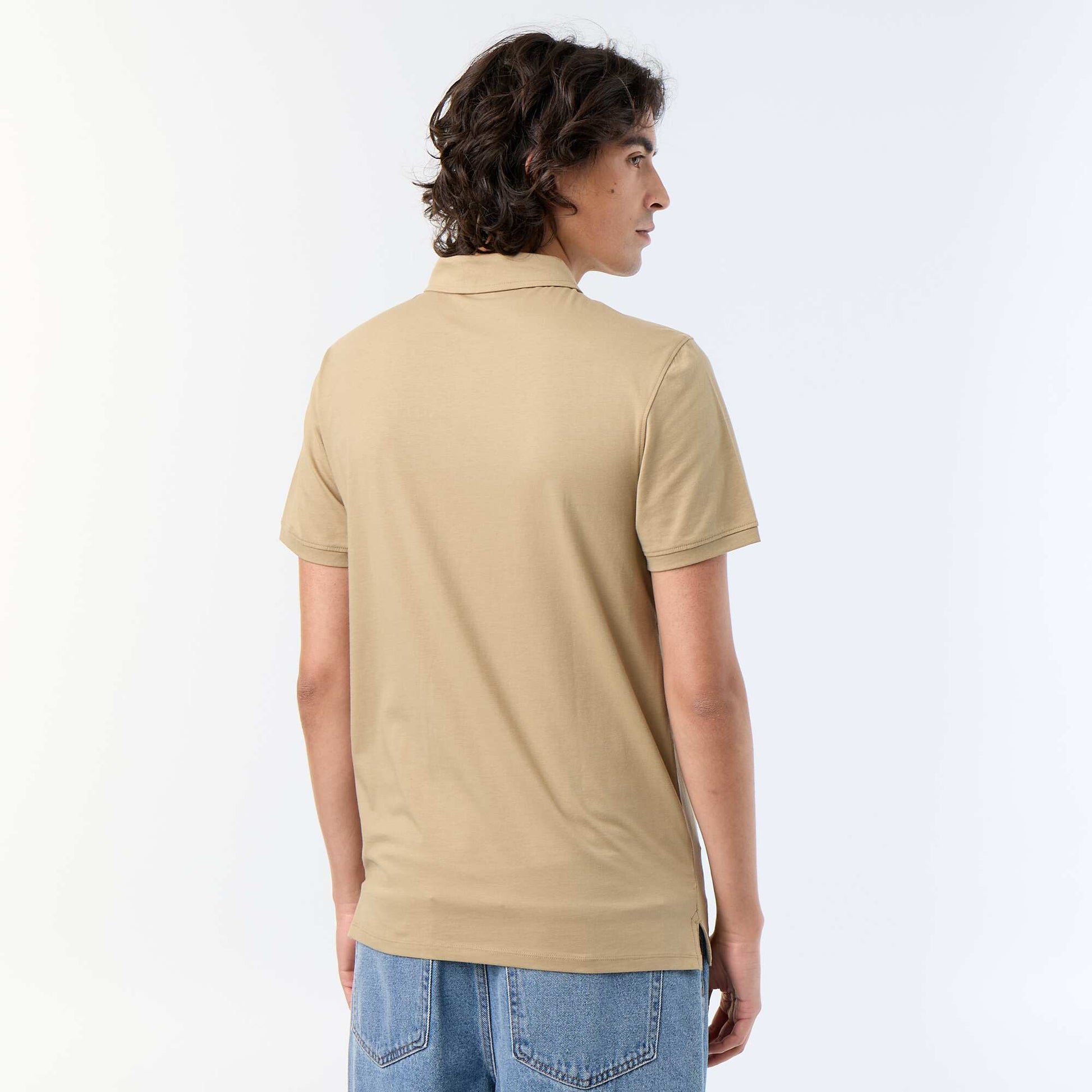 Jersey Polo Shirt with Buttoned Collar BEIGE