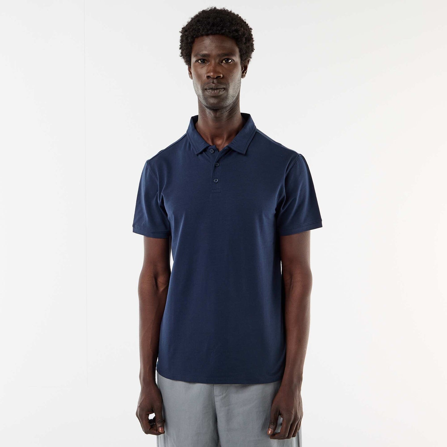 Jersey Polo Shirt with Buttoned Collar BLACK