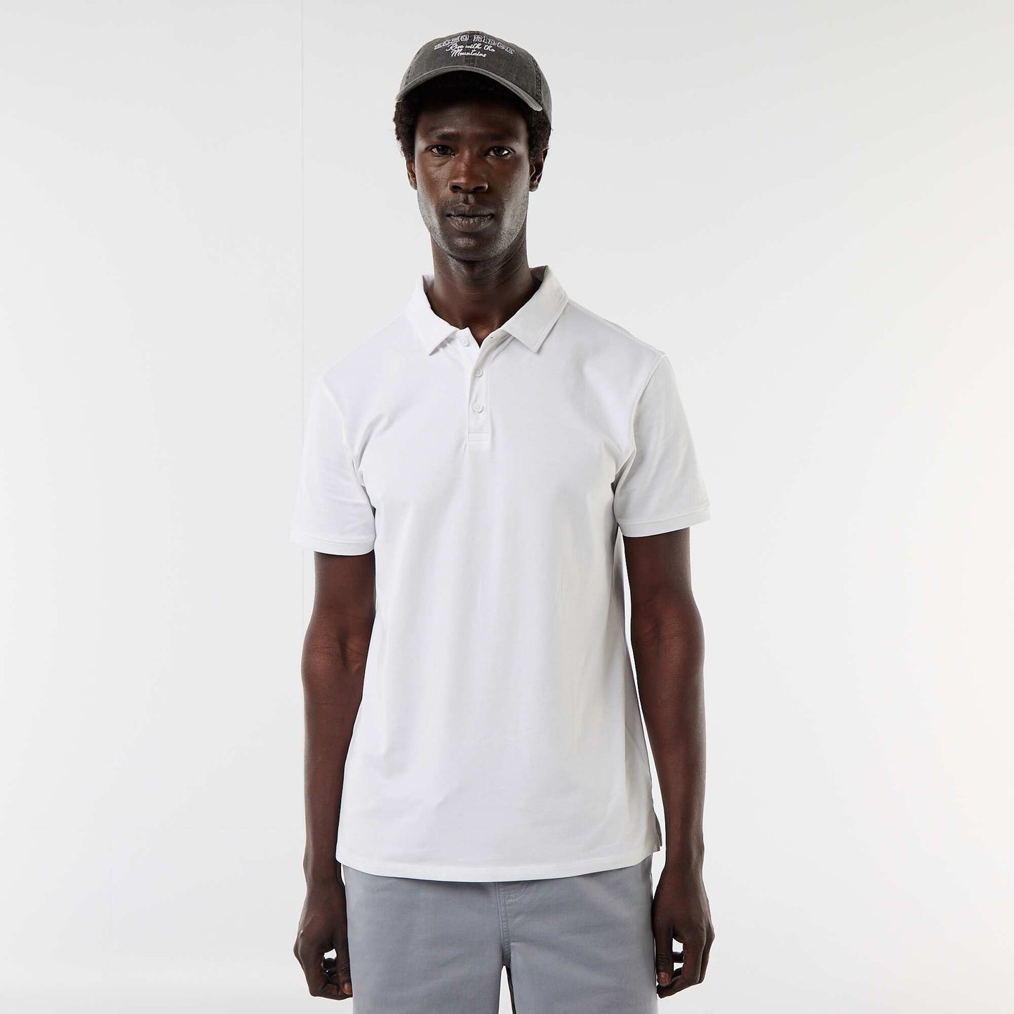 Jersey Polo Shirt with Buttoned Collar WHITE