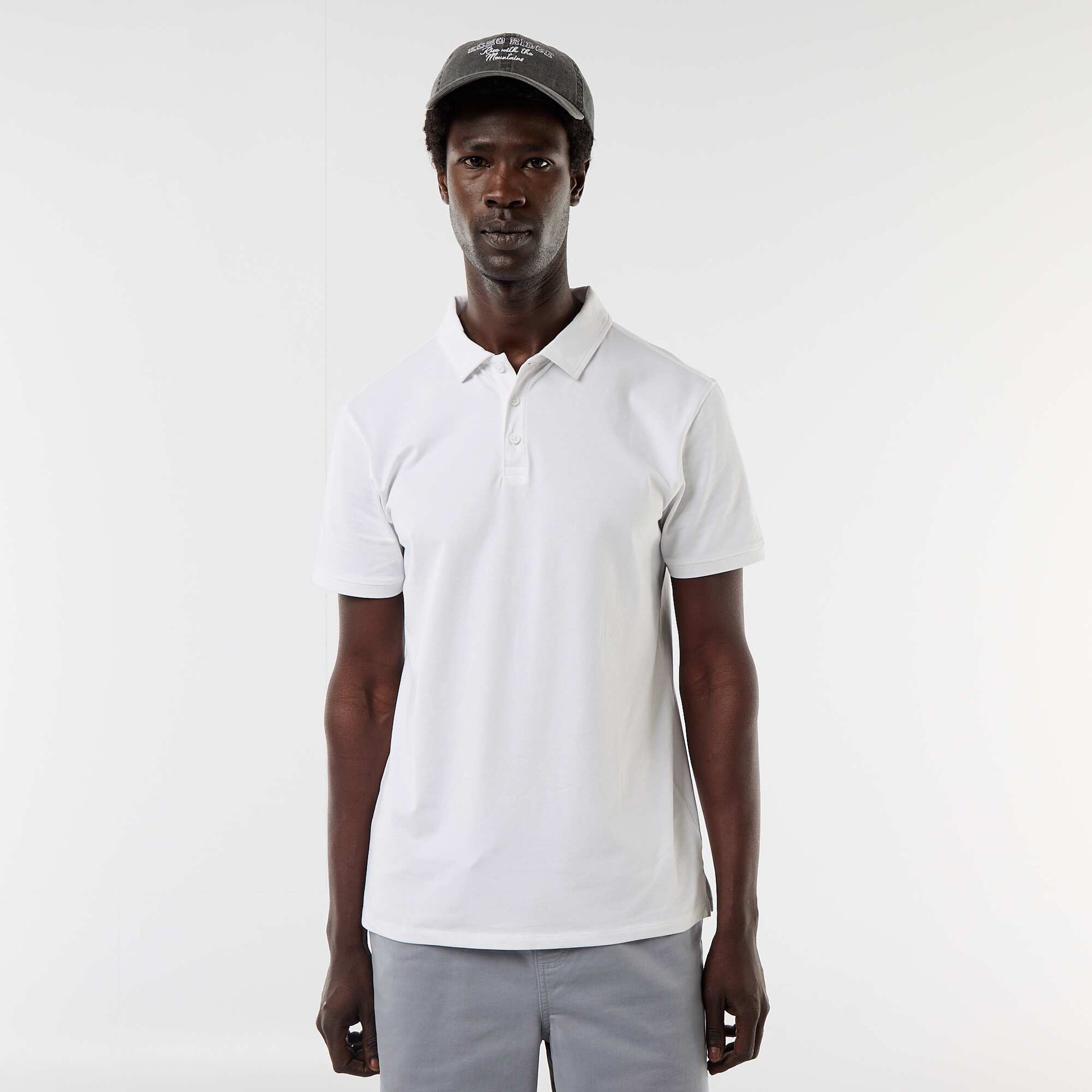 Jersey Polo Shirt with Buttoned Collar WHITE