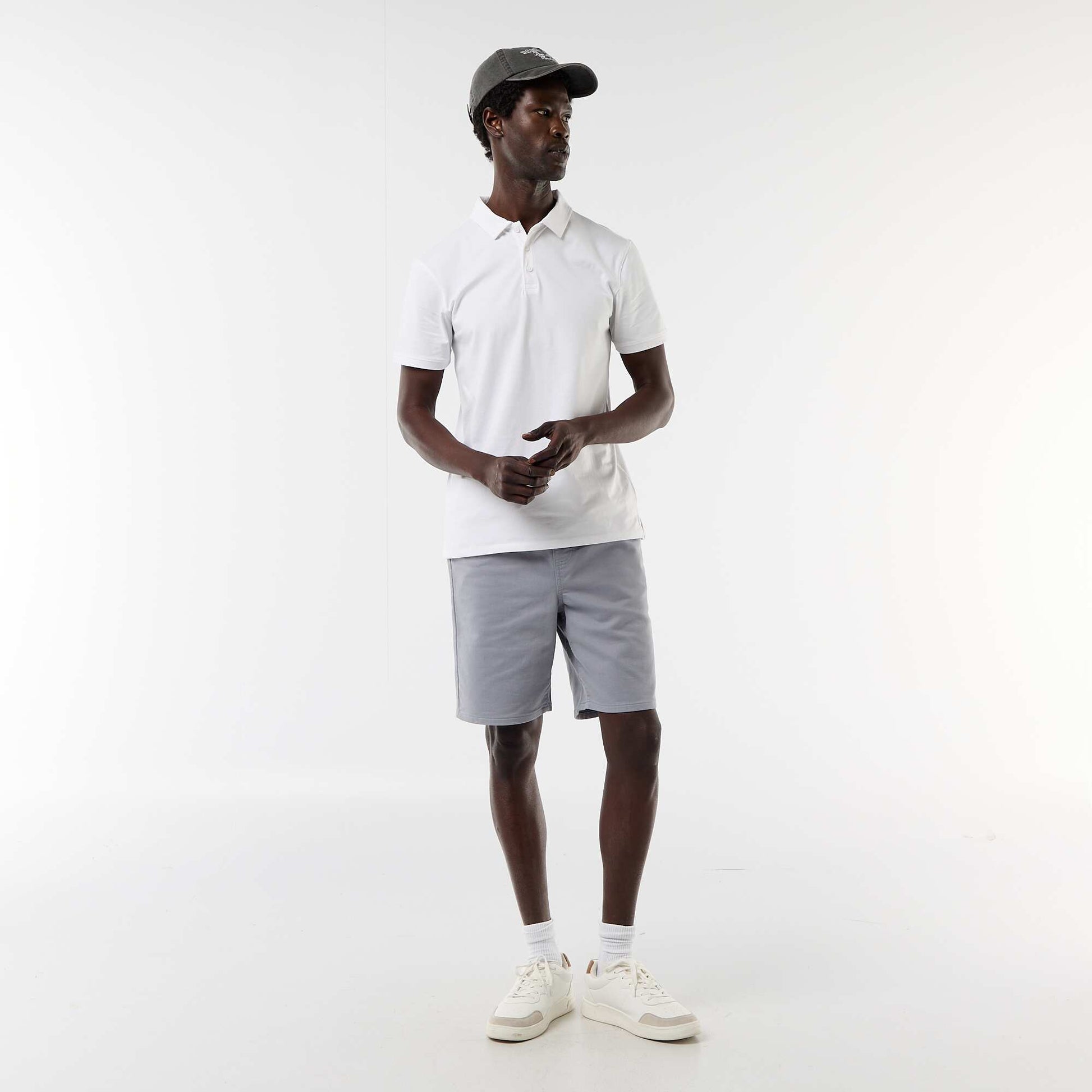 Jersey Polo Shirt with Buttoned Collar WHITE