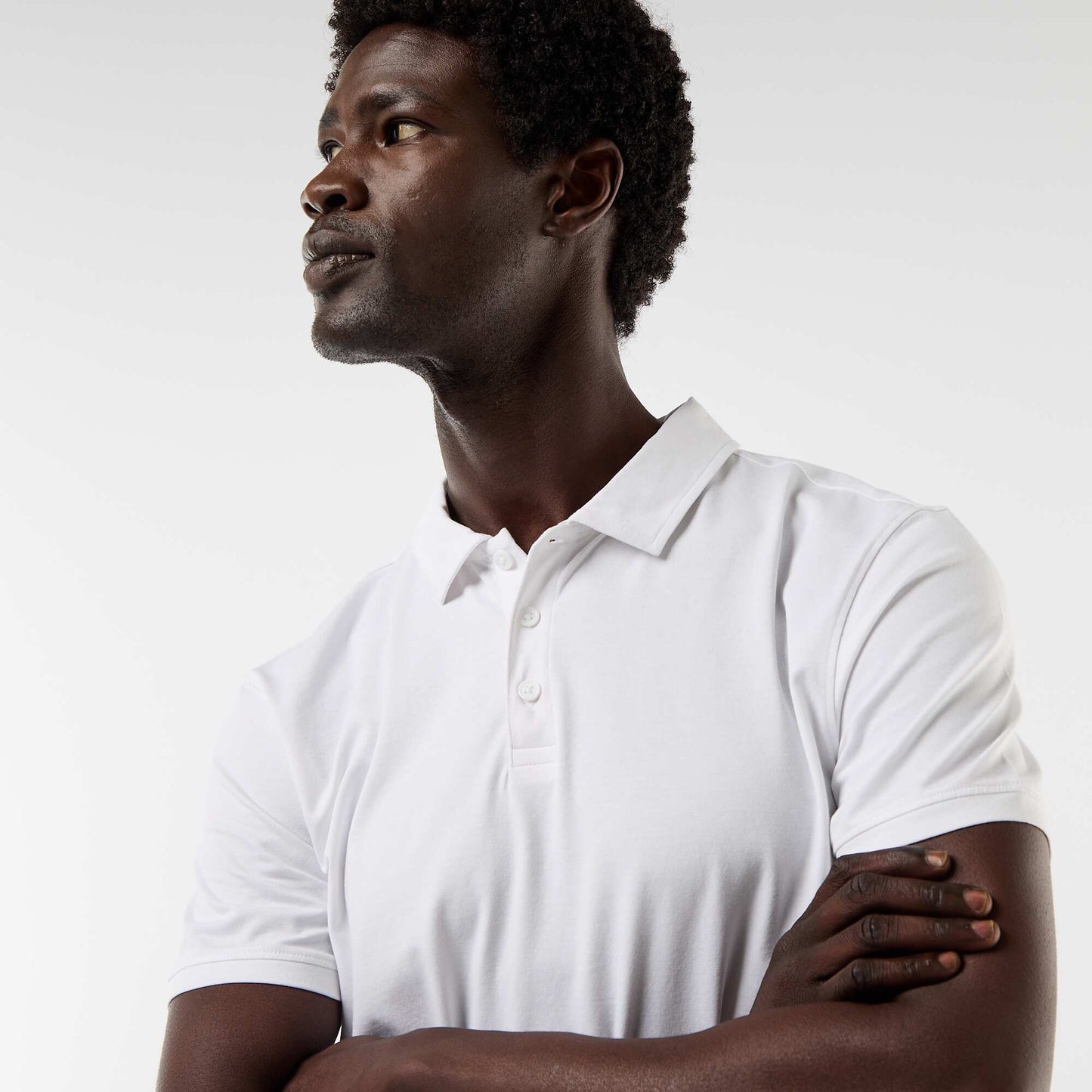 Jersey Polo Shirt with Buttoned Collar WHITE