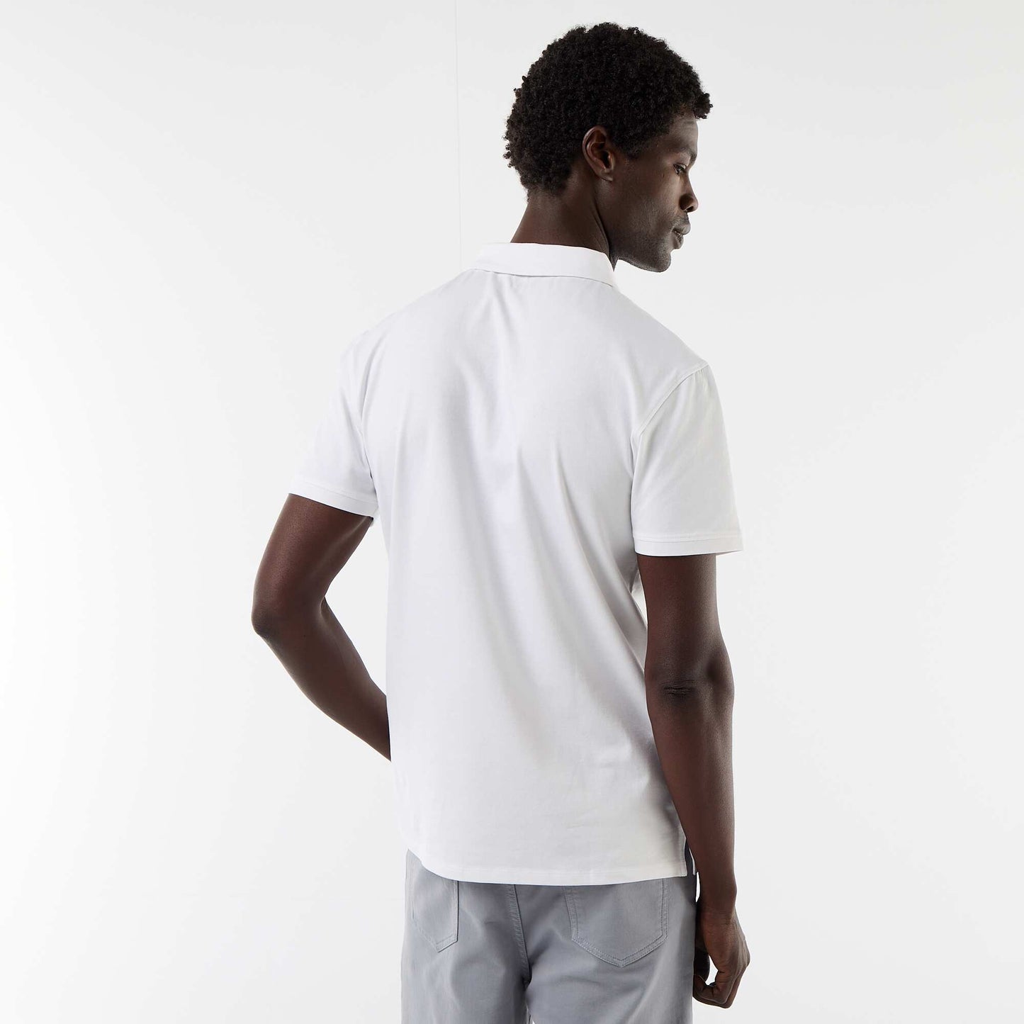 Jersey Polo Shirt with Buttoned Collar WHITE