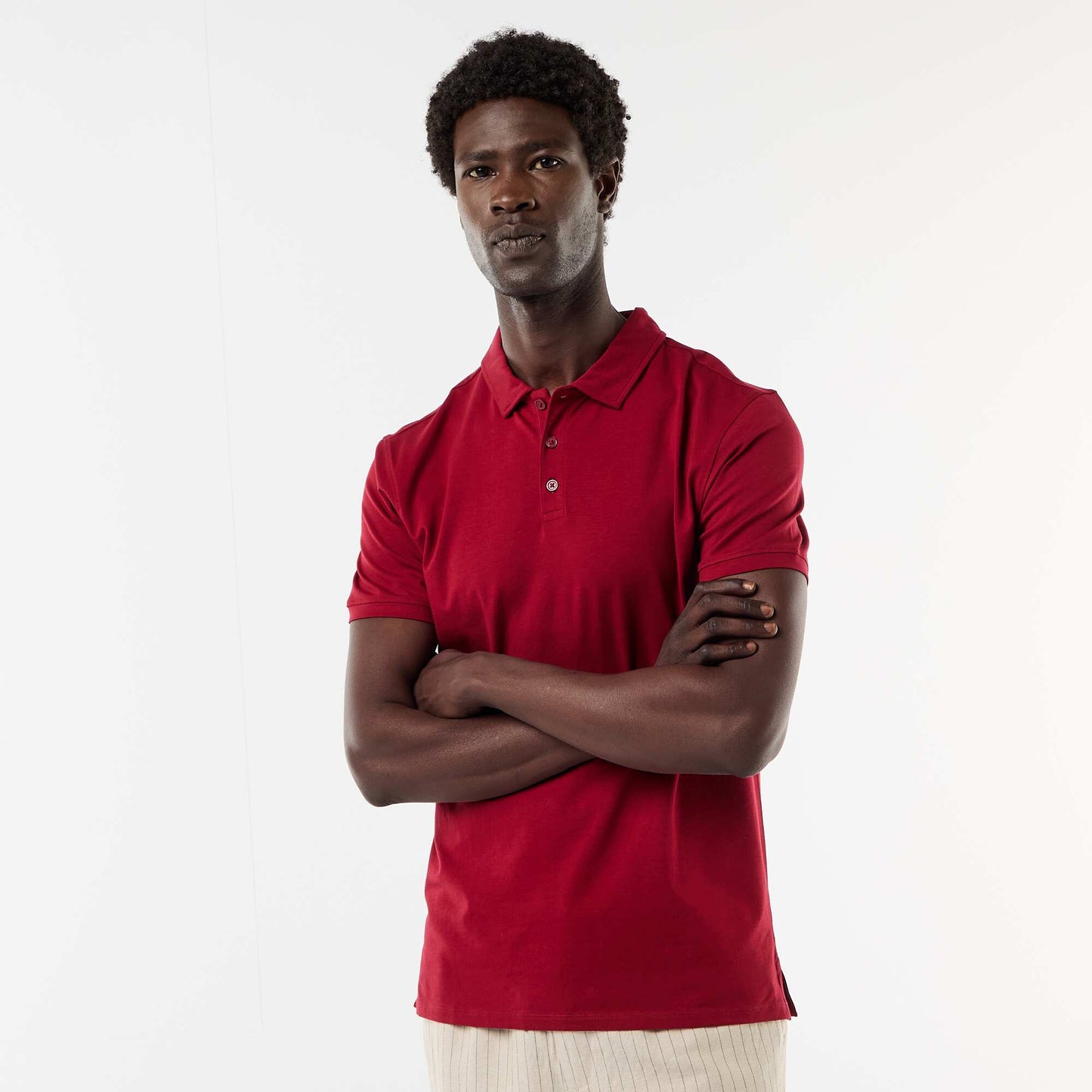 Jersey Polo Shirt with Buttoned Collar RED