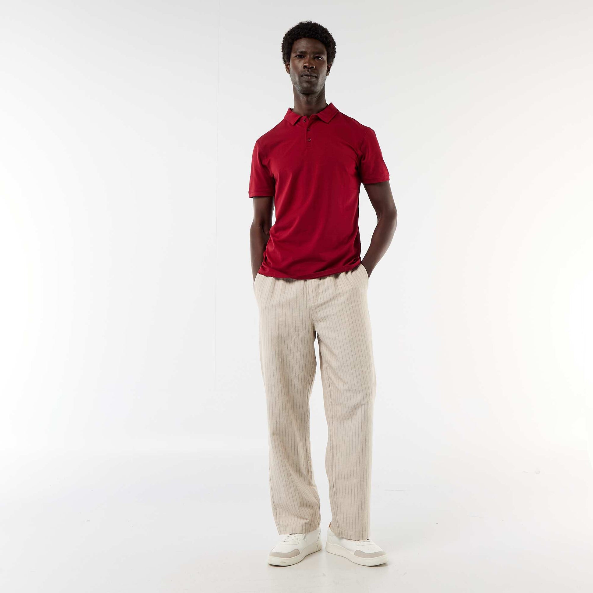Jersey Polo Shirt with Buttoned Collar RED