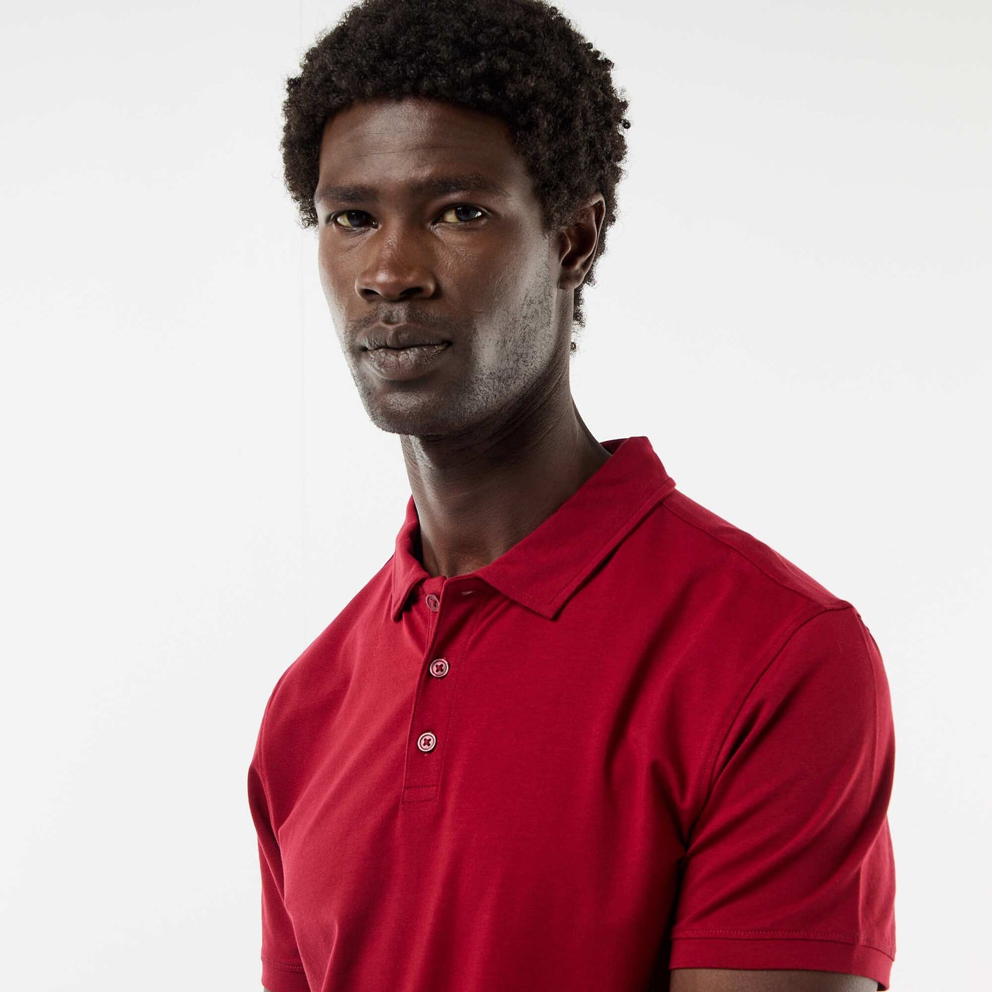 Jersey Polo Shirt with Buttoned Collar RED
