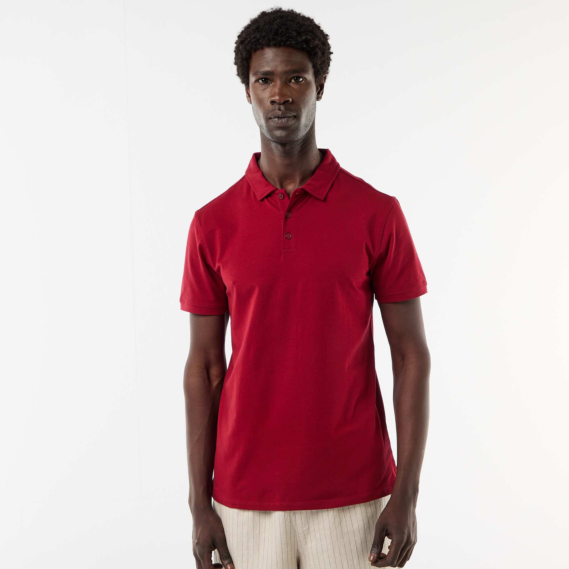 Jersey Polo Shirt with Buttoned Collar RED