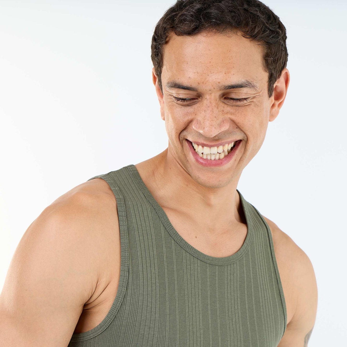 Plain Ribbed Tank Top GREEN