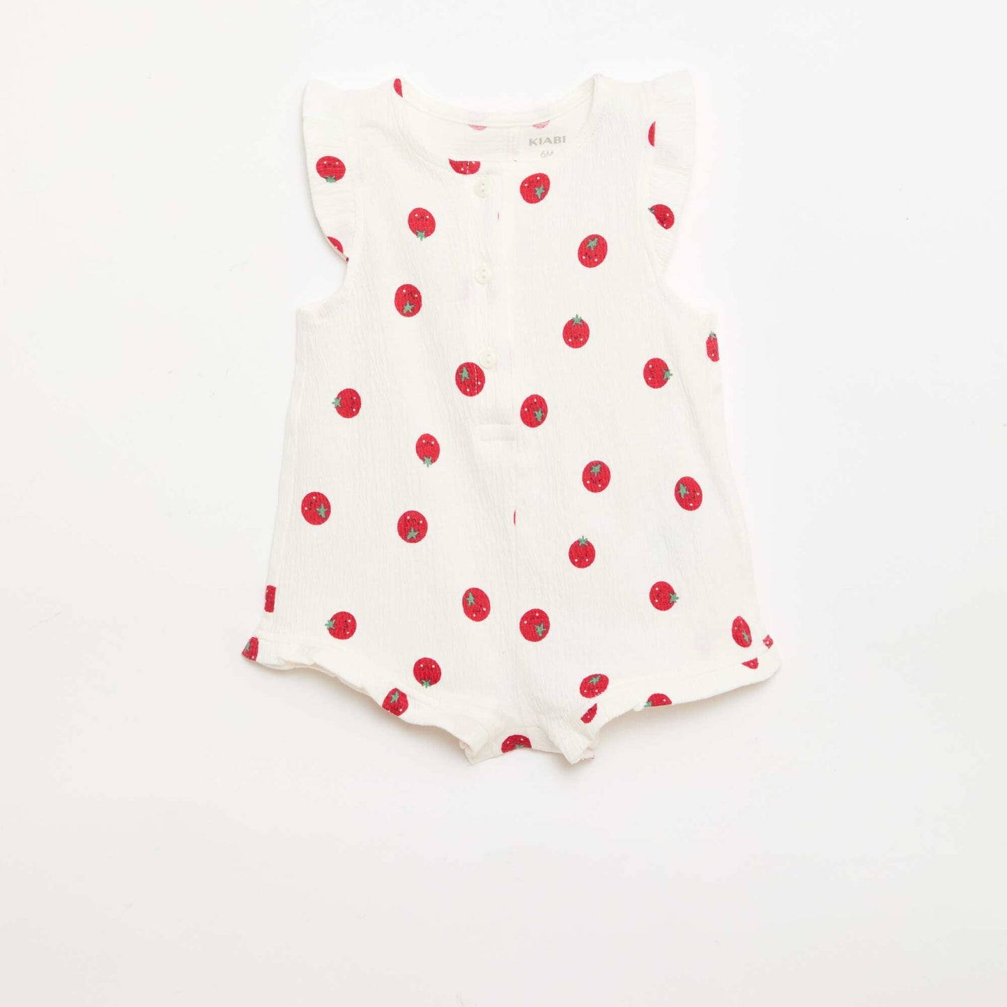 Cotton jersey short romper with ruffled sleeves WHITE