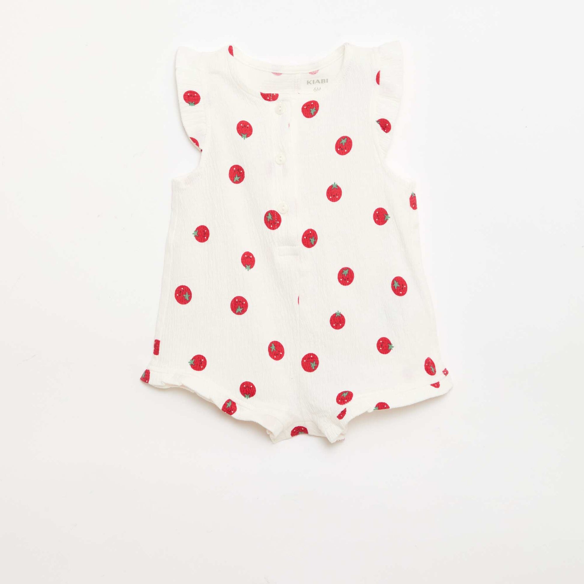 Cotton jersey short romper with ruffled sleeves WHITE