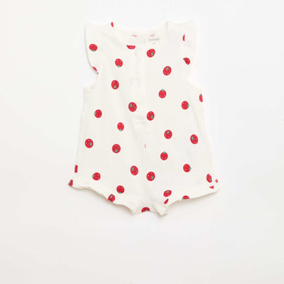 Cotton jersey short romper with ruffled sleeves WHITE