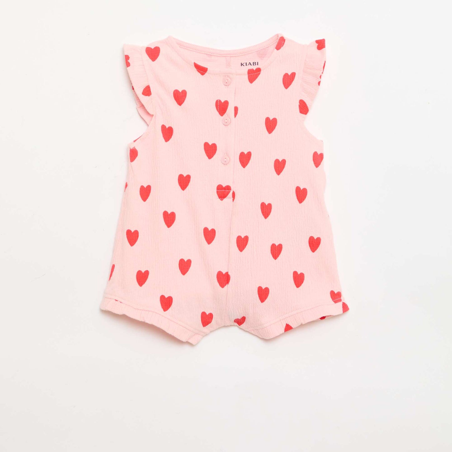 Cotton jersey short romper with ruffled sleeves PINK