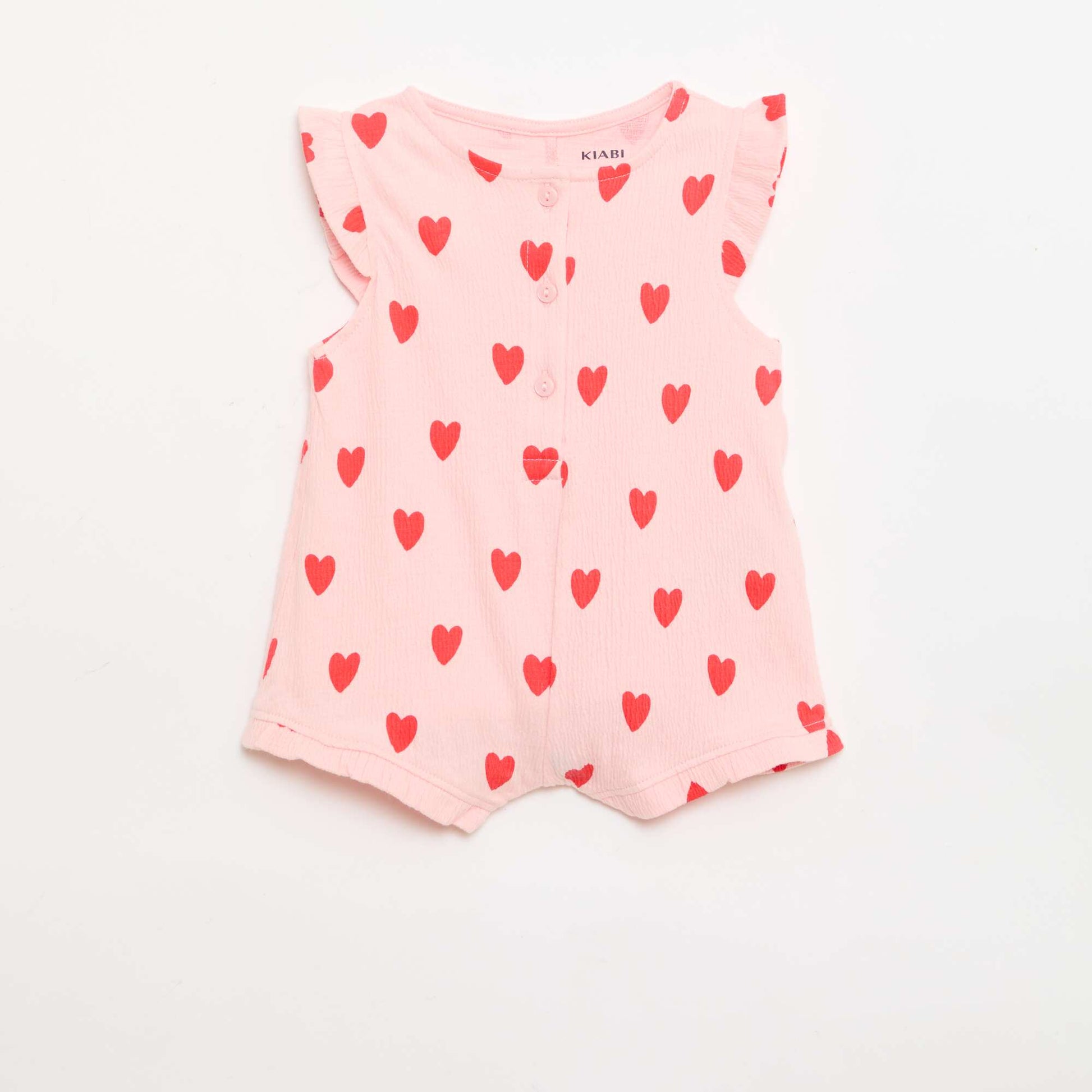 Cotton jersey short romper with ruffled sleeves PINK
