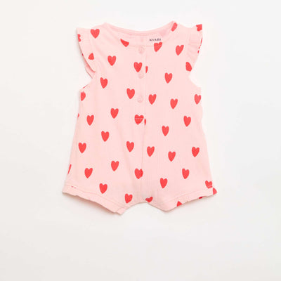Cotton jersey short romper with ruffled sleeves PINK