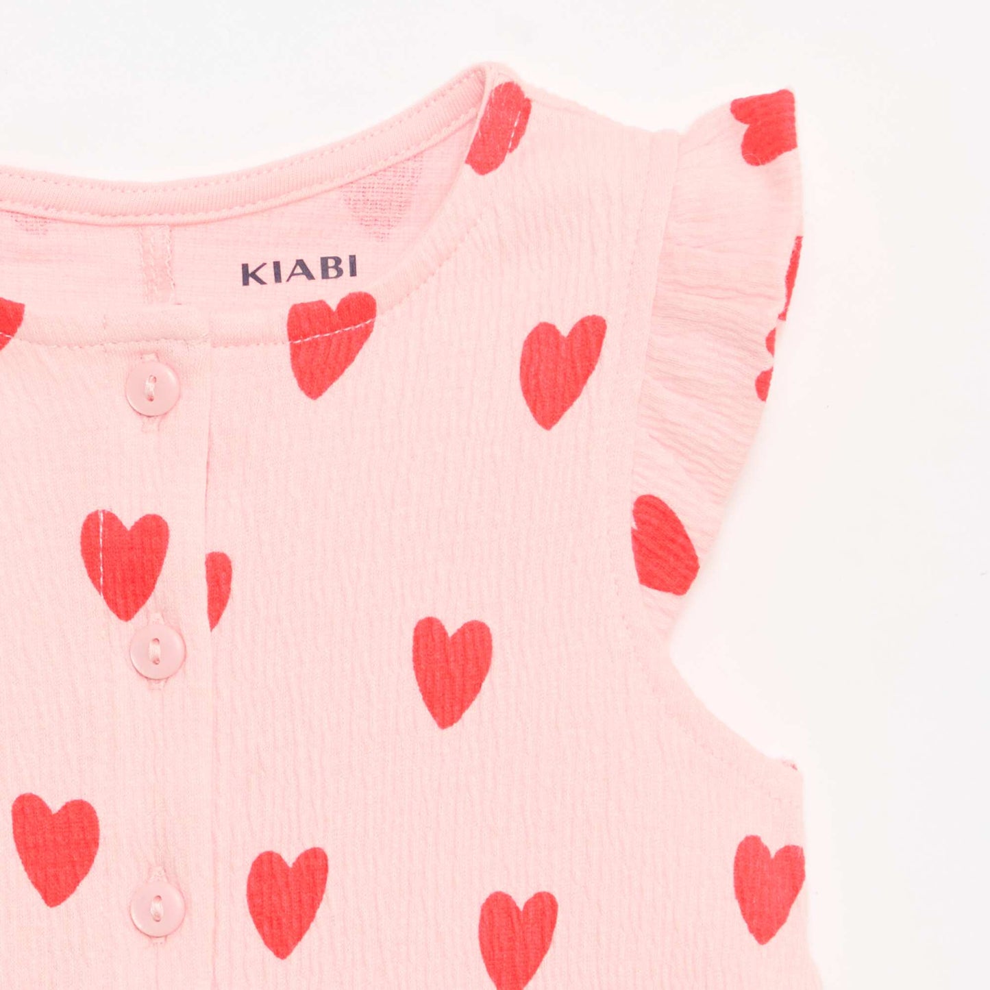 Cotton jersey short romper with ruffled sleeves PINK