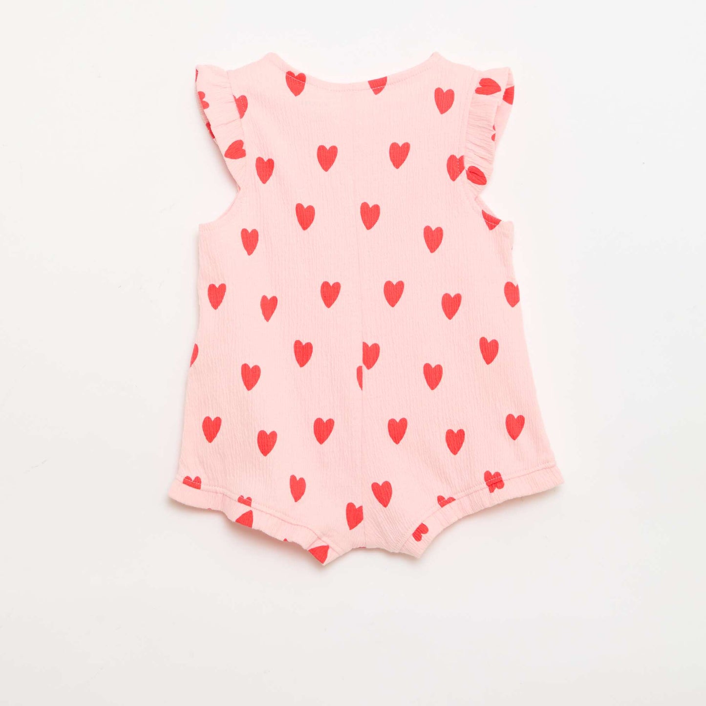 Cotton jersey short romper with ruffled sleeves PINK