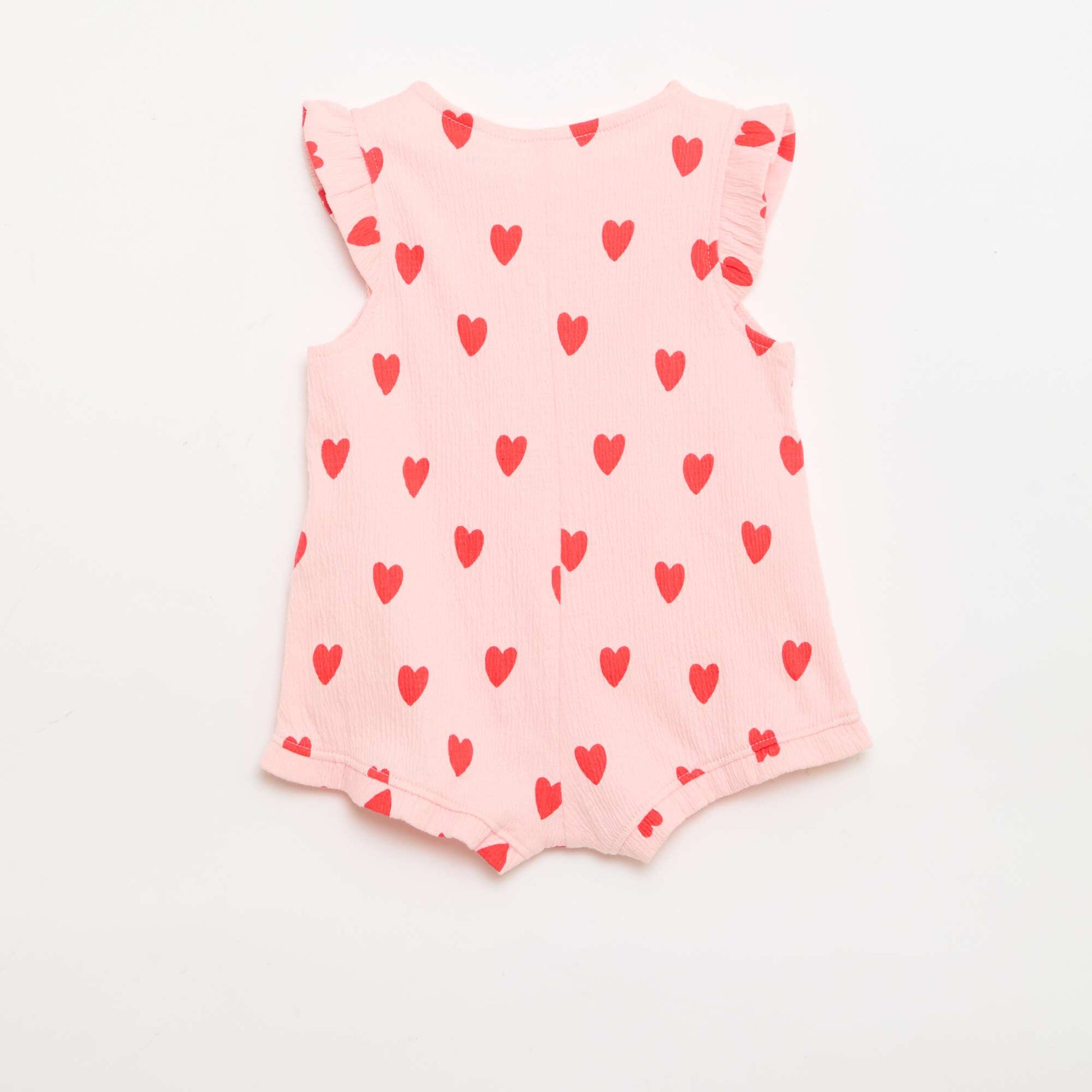 Cotton jersey short romper with ruffled sleeves PINK