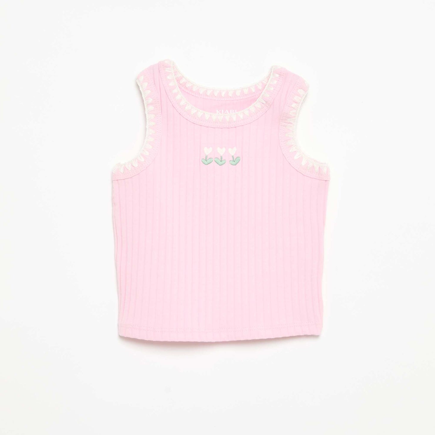 Ribbed Tank Top with Embroidered Armholes PINK