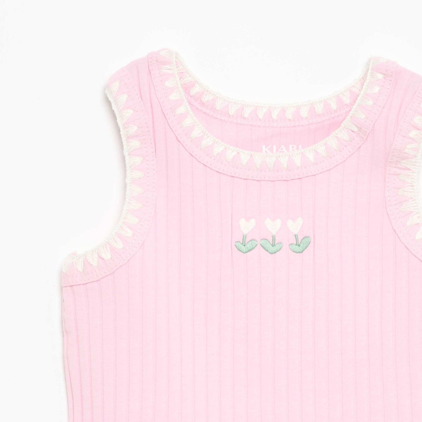 Ribbed Tank Top with Embroidered Armholes PINK
