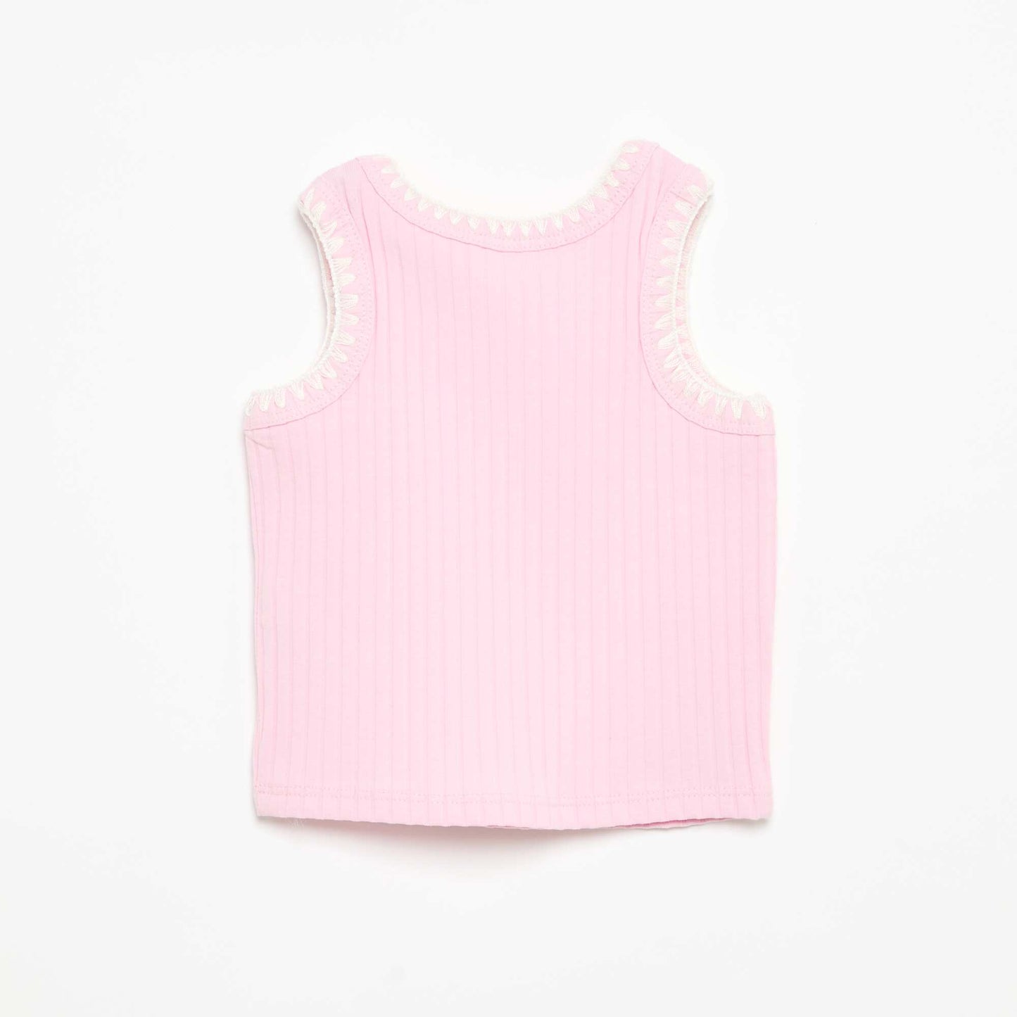 Ribbed Tank Top with Embroidered Armholes PINK