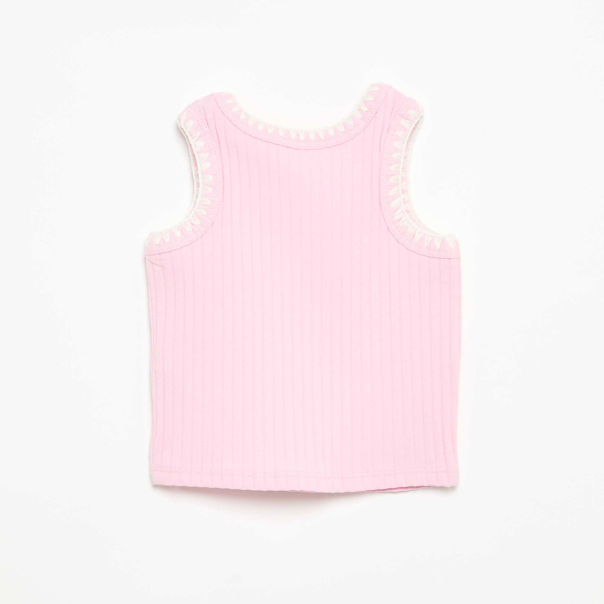 Ribbed Tank Top with Embroidered Armholes PINK