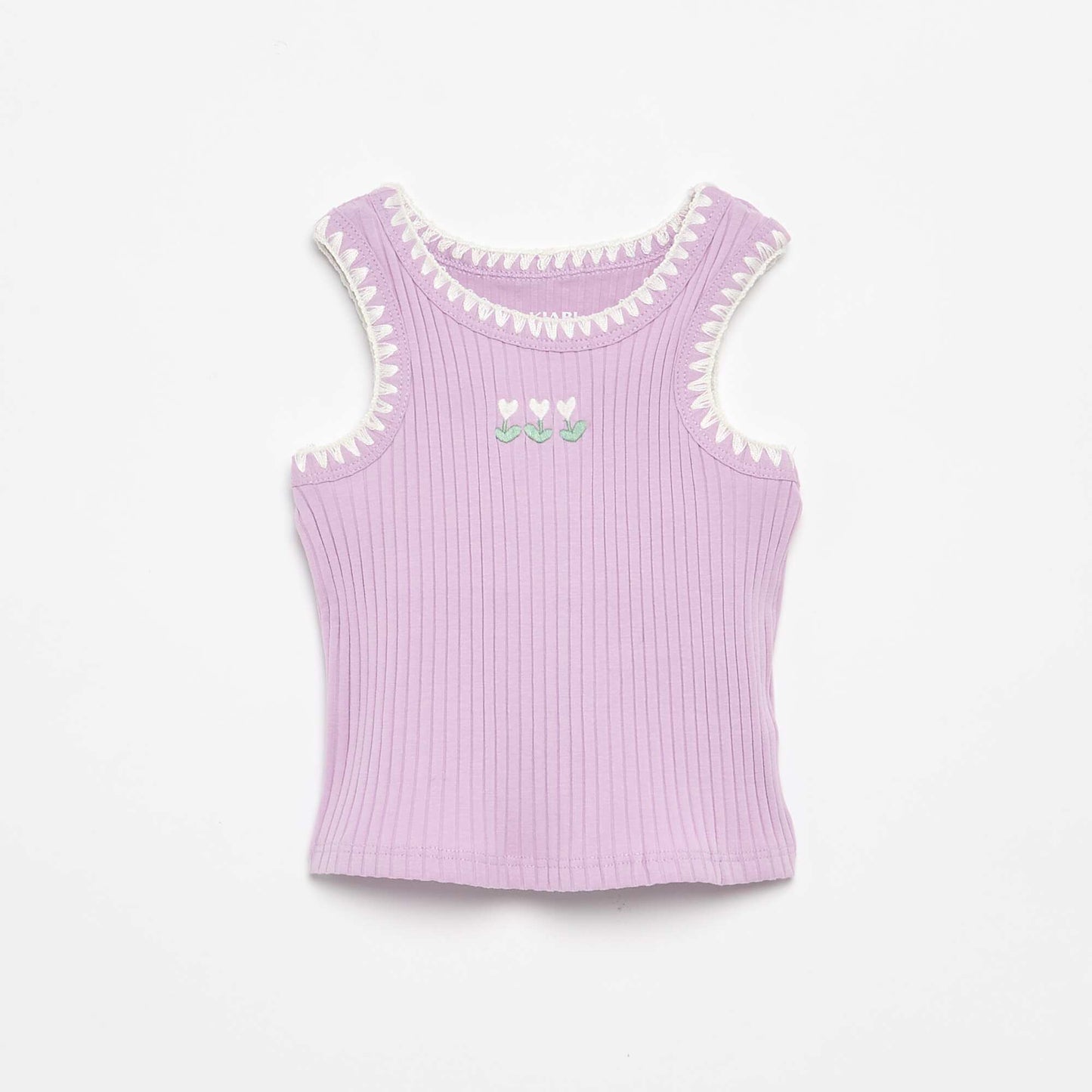 Ribbed Tank Top with Embroidered Armholes PURPLE