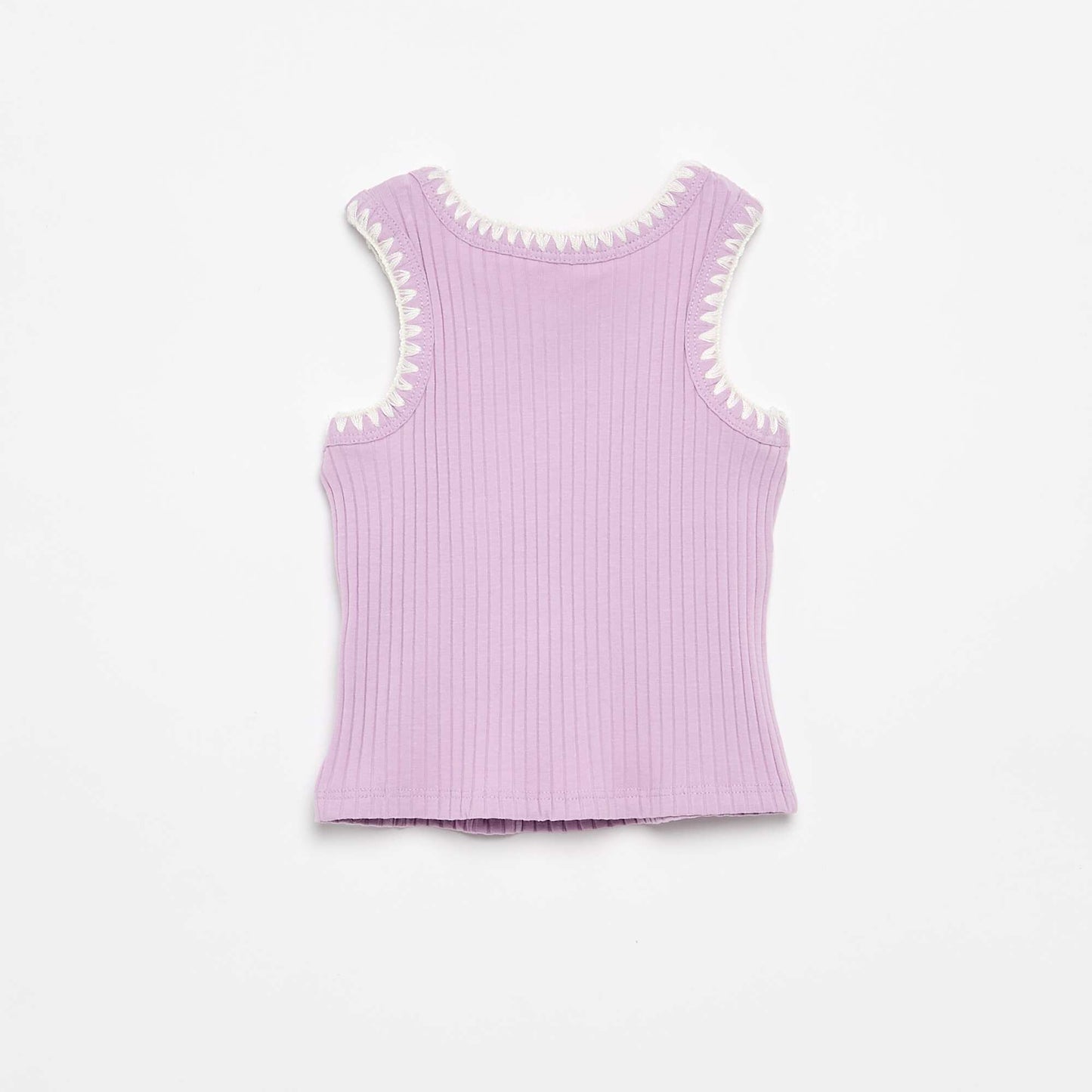 Ribbed Tank Top with Embroidered Armholes PURPLE