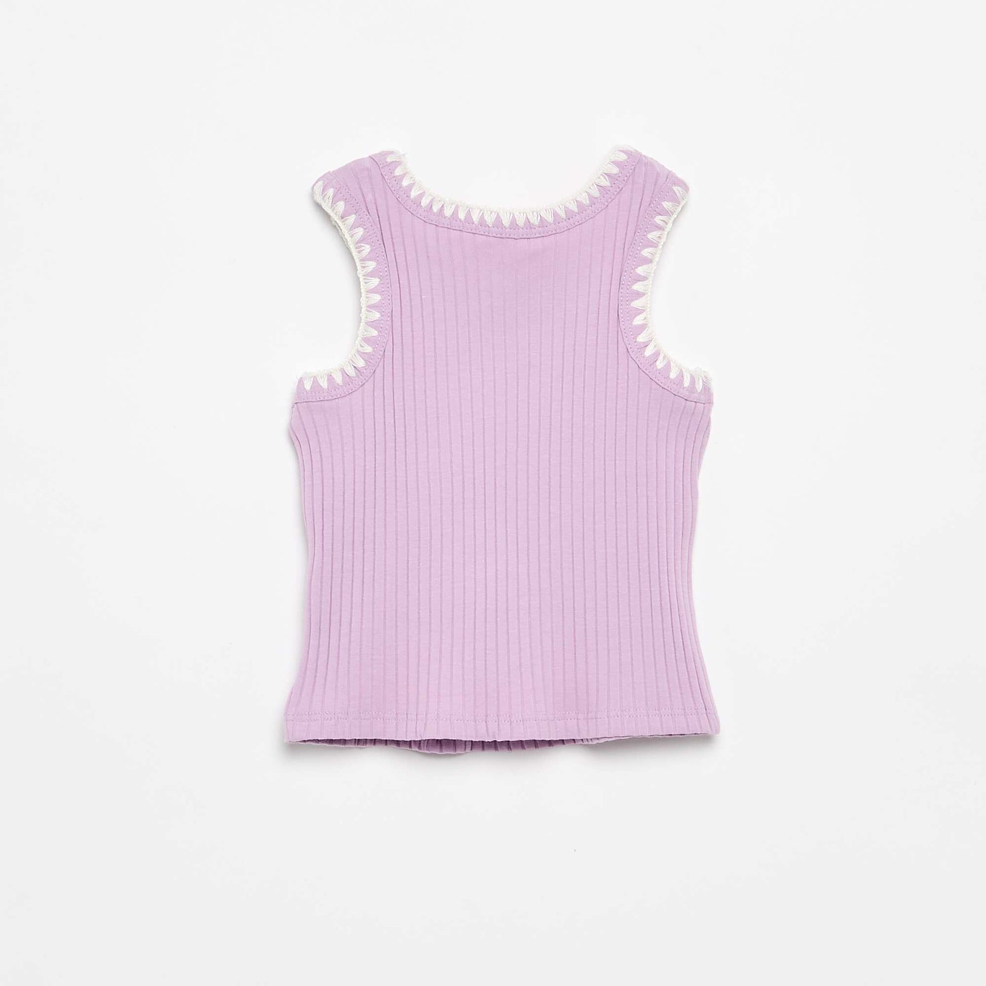 Ribbed Tank Top with Embroidered Armholes PURPLE